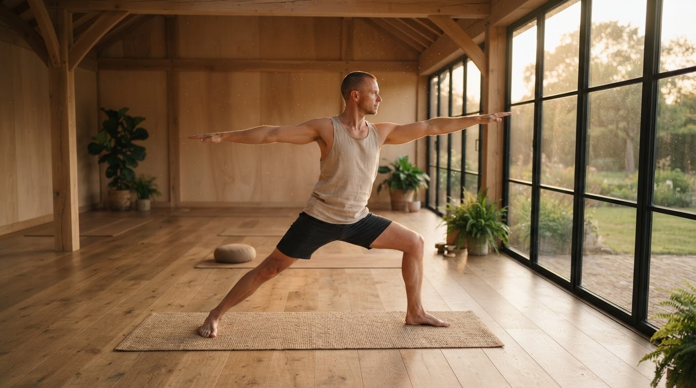 Torben Wegener im Yogastudio im Sonnenlicht